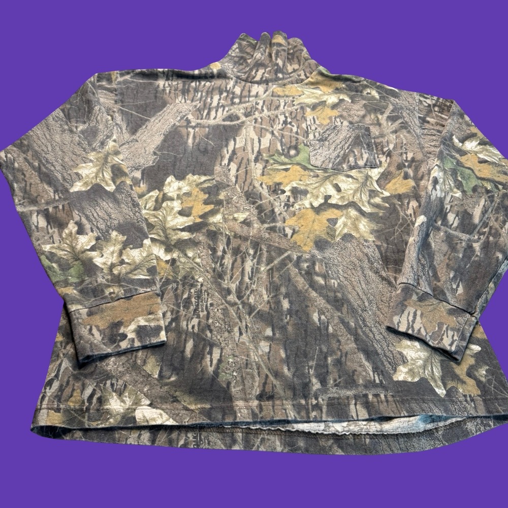 Mossy Oak Break-Up Camo Shirt XL USA Turtle Neck Hunting Long Sleeve Vintage